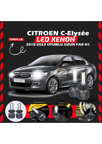 Citroen C-Elysee 2010-2023 Uzun Far Uyumlu Şimşek Etkili LED Xenon Premium Series H1
