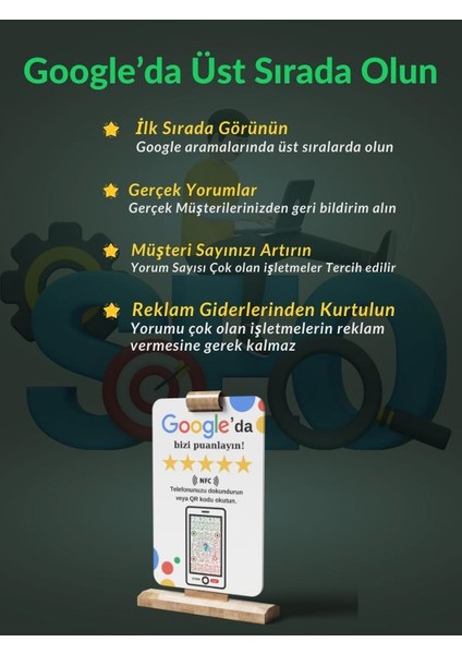 Google Işletme Yorum ve Puanlama Kartı - 5 Yıldız Yorum Toplar - Google Yorum Artırma Kartı Nfc ve Qr Kod Özellikli