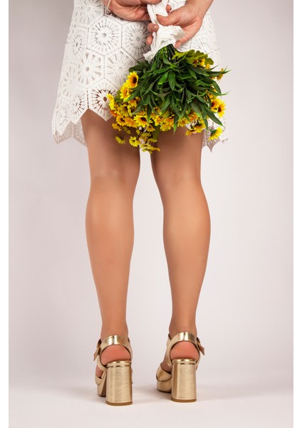 Jenna Kadın Abiye Platform Topuklu Ayakkabı Gold Kristal indirimleri