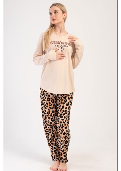 Pamuklu Kadın Büyük Beden Uzun Kol Pijama Takım , 404119