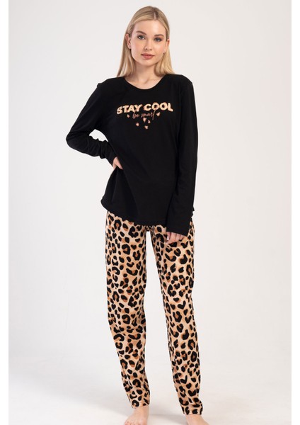 Pamuklu Kadın Büyük Beden Uzun Kol Pijama Takım , 404119