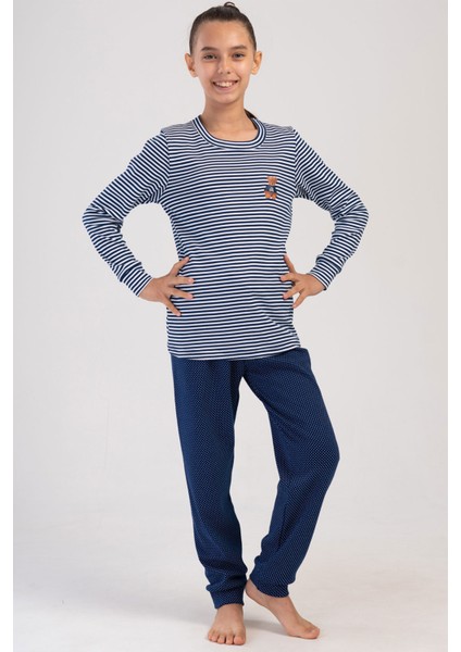 Pamuklu Kız Çocuk Interlock Uzun Kol Pijama Takım , 403378
