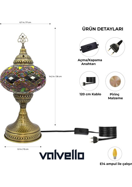 Diadora / Valvello Dekoratif El Yapımı Masaüstü Mozaik Lamba