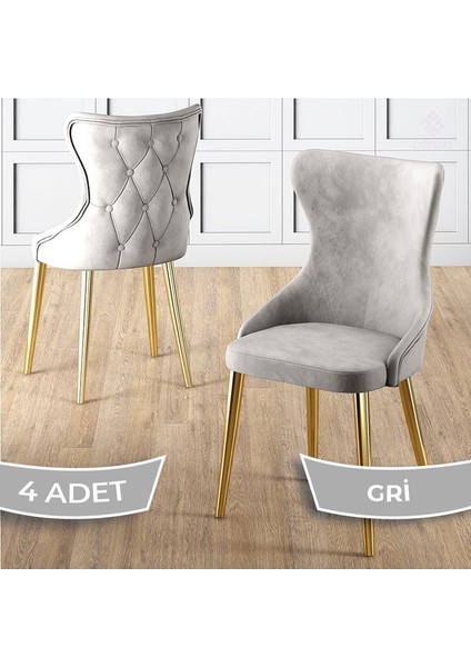 Alpa Serisi 4 Adet Mutfak Sandalyesi Gold Kaplama Metal Ayak Babyface Kumaş