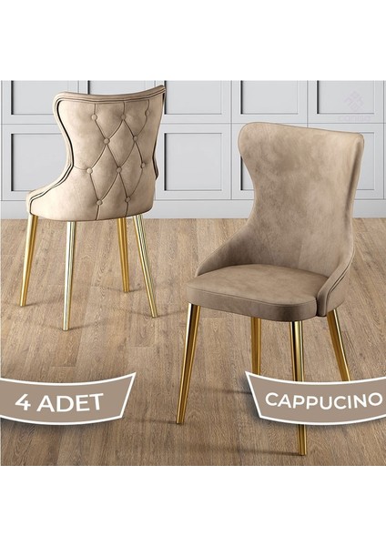 Alpa Serisi 4 Adet Mutfak Sandalyesi Gold Kaplama Metal Ayak Babyface Kumaş