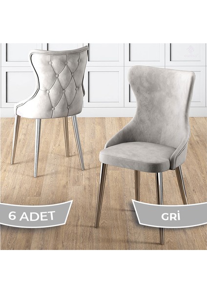 Alpa Serisi 6 Adet Mutfak Sandalyesi Krom Kaplama Metal Ayak Babyface Kumaş
