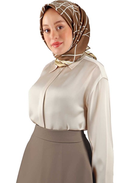 Kahverengi Yankı Desen Twill Ipek Eşarp fiyatları