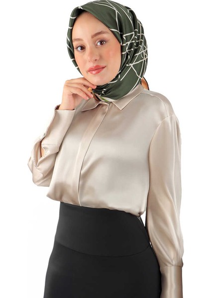 Yeşil Yankı Desen Twill Ipek Eşarp fiyatları