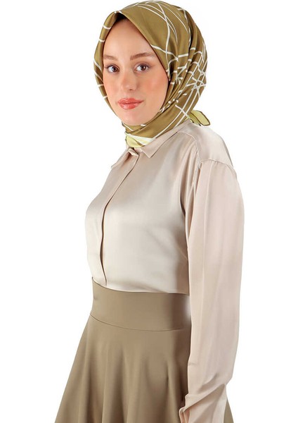 Zeytin Yeşil Yankı Desen Twill Ipek Eşarp fiyatları