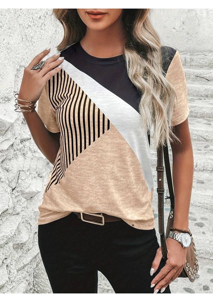 Kadın Kısa Kollu Blok Desen Süprem T-Shirt fiyatları