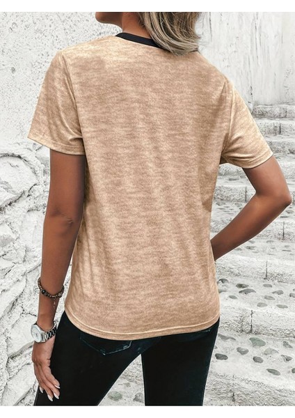 Kadın Kısa Kollu Blok Desen Süprem T-Shirt modelleri