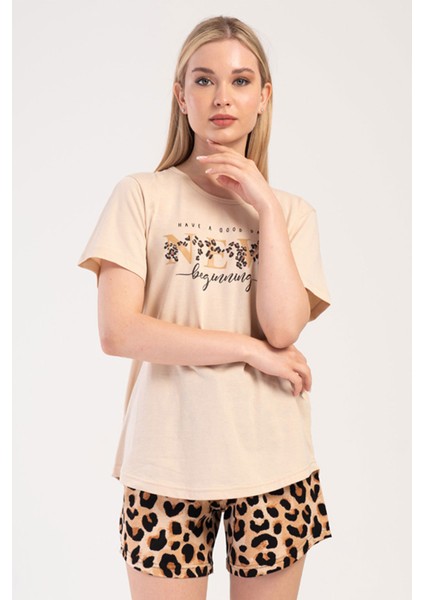 Pamuklu Kadın Büyük Beden Kısa Kol Şortlu Pijama Takım , 404115