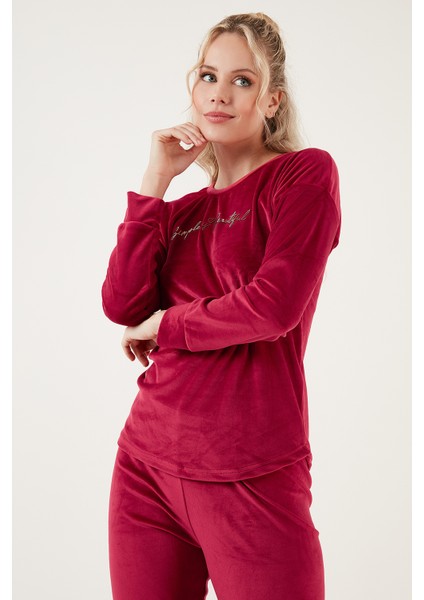 Regular Fit Yumuşak Dokulu Kadife Pijama Takımı Bayan Pijama Takımı 6094200W4