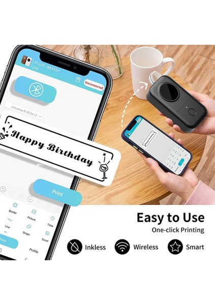 D30 Etiket Makinesi Kablosuz Taşınabilir Termal Bluetooth - USB Şarjlı Siyah