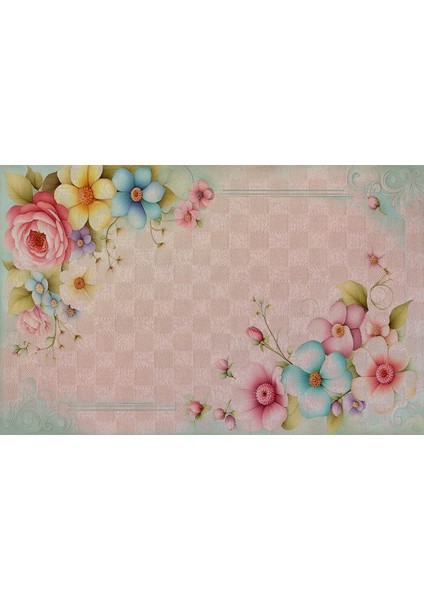 Çok Renkli Pudra Temalı Floral Çiçek Desenli Modern Dekoratif Banyo Paspası 90×60 Dijital Baskı modelleri