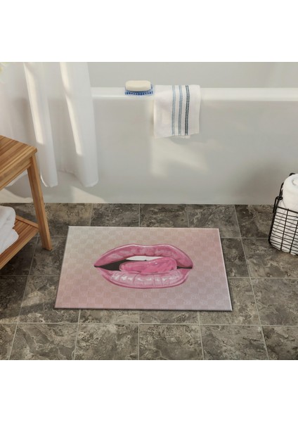 Pembe Temalı Dudak Desenli Modern Dekoratif Banyo Paspası 90×60 Dijital Baskı fiyatları