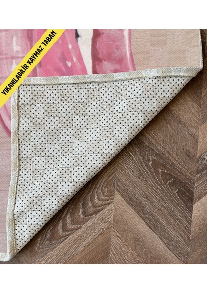 Pembe Temalı Dudak Desenli Modern Dekoratif Banyo Paspası 90×60 Dijital Baskı fırsatları