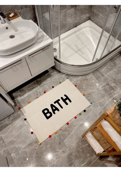 Bath Yazılı Ponponlu Banyo Paspası 90×57