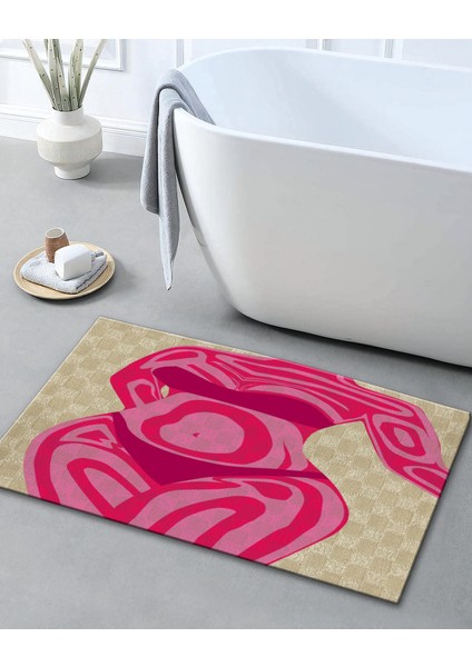 Pembe Temalı Kadın Manken Desenli Modern Dekoratif Banyo Paspası 90×60