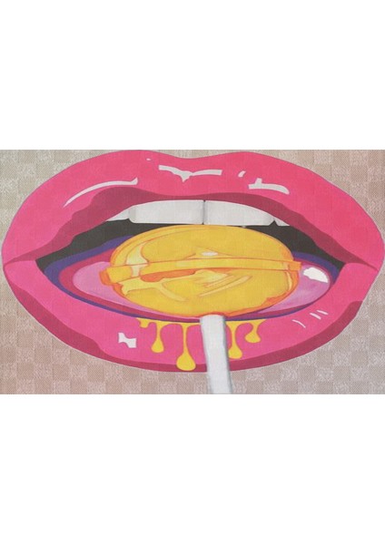 Sarı Pembe Temalı Lolipop ve Dudak Desenli Modern Dekoratif Banyo Paspası 90×60 Dijital Baskı modelleri