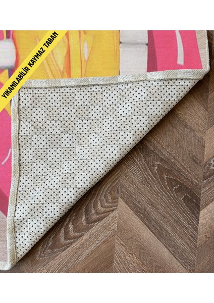 Sarı Pembe Temalı Lolipop ve Dudak Desenli Modern Dekoratif Banyo Paspası 90×60 Dijital Baskı fırsatları