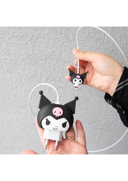 Sanrio Kuromi Şarj Koruyucu Başlığı ve Kablo Koruyucu Set