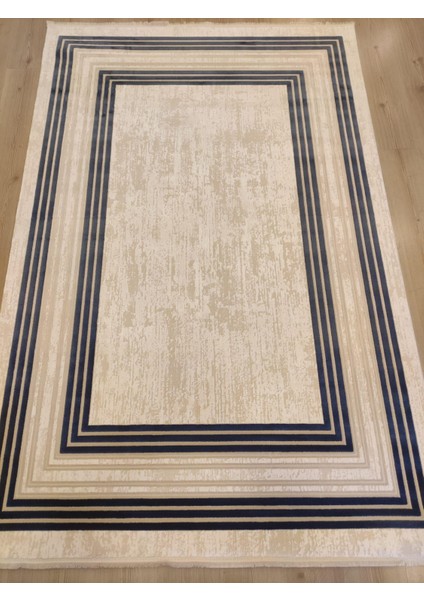 Murano 09164c Bej Lacivert Çizgili Çerçeveli Yün Halı fırsatları