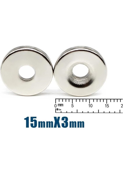 5 Adet 15X3 mm Havşa Delikli Çok Güçlü Neodyum Mıknatıs Magnet