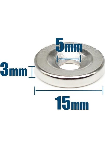 5 Adet 15X3 mm Havşa Delikli Çok Güçlü Neodyum Mıknatıs Magnet