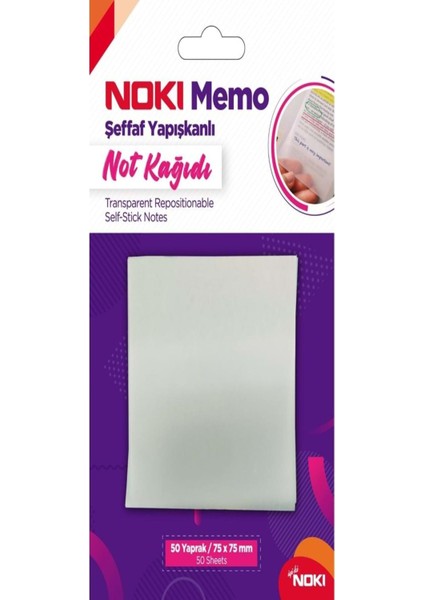 Memo 75X75 Şeffaf Yapışkanlı Not Kağıdı 50 Yaprak (12300)