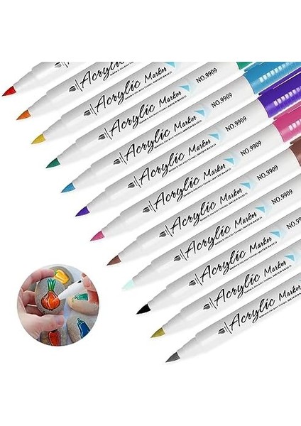 F1534 Akrilik Brush Marker (Fırça Uçlu Boya Makörü) 12 Renk Plastik Çantalı