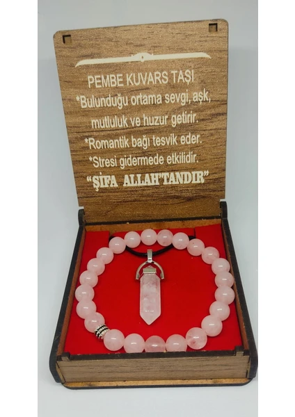 Taş Market 2 Li Pembe Kristal Kuvars Doğal Taş Kolye Bileklik Set