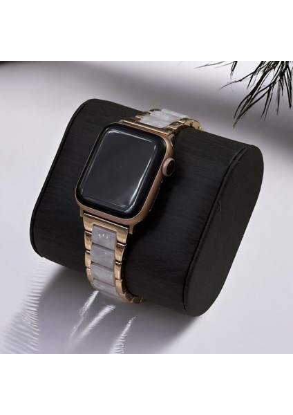 Apple Watch Seri SE/11/10/9/8/7/6/5/4/3 ile Uyumlu 42MM-41MM-40MM-38MM Seramik Reçine Metal Kordon Rose Gold Beyaz fiyatları