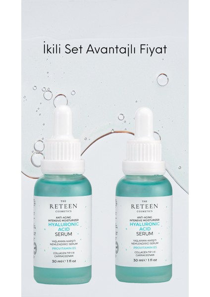 The RETEEN Cosmetics 2'li Set Avantajlı Fiyat Serum Seti Dolgunlaştırıcı ve Anti Aging Etki Provitamin B5 Yoğun Nemlendirici Hyaluronic Acid Cilt Serumu 30 ml