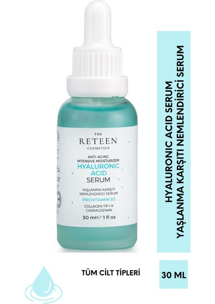 The RETEEN Cosmetics 2'li Set Avantajlı Fiyat Serum Seti Dolgunlaştırıcı ve Anti Aging Etki Provitamin B5 Yoğun Nemlendirici Hyaluronic Acid Cilt Serumu 30 ml