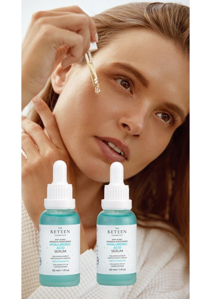 The RETEEN Cosmetics 2'li Set Avantajlı Fiyat Serum Seti Dolgunlaştırıcı ve Anti Aging Etki Provitamin B5 Yoğun Nemlendirici Hyaluronic Acid Cilt Serumu 30 ml