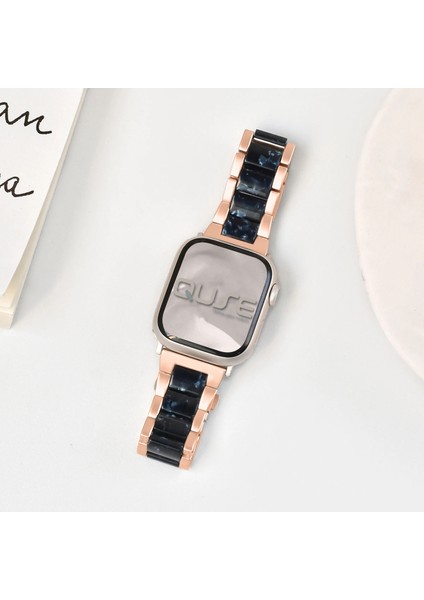 Apple Watch Seri SE/11/10/9/8/7/6/5/4/3 ile Uyumlu 42MM-41MM-40MM-38MM Seramik Reçine Metal Kordon Rose Gold Lacivert modelleri