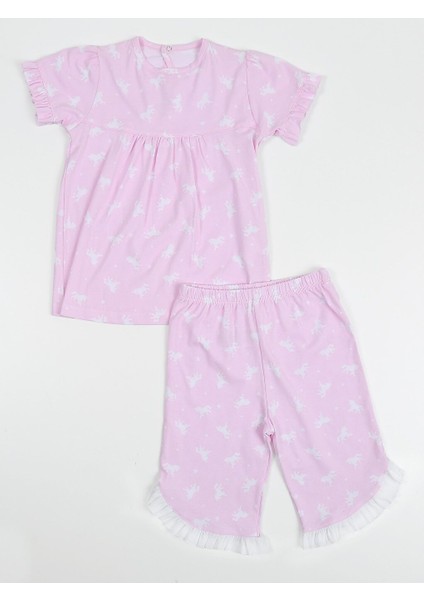 Bisiklet Yaka Kısa Kollu Kız Çocuk Pijama Takımı