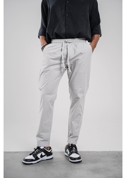 Gri Dar Paça Boyfriend Fit Gabardin Pantolon