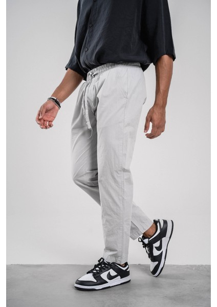 Gri Dar Paça Boyfriend Fit Gabardin Pantolon