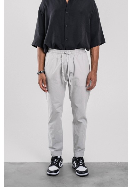 Gri Dar Paça Boyfriend Fit Gabardin Pantolon