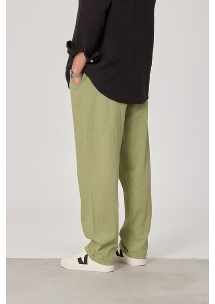 Krinkıl Kumaş Yeşil Pantolon