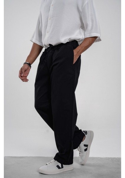 Siyah Bol Kesim Gabardin Pantolon fiyatları
