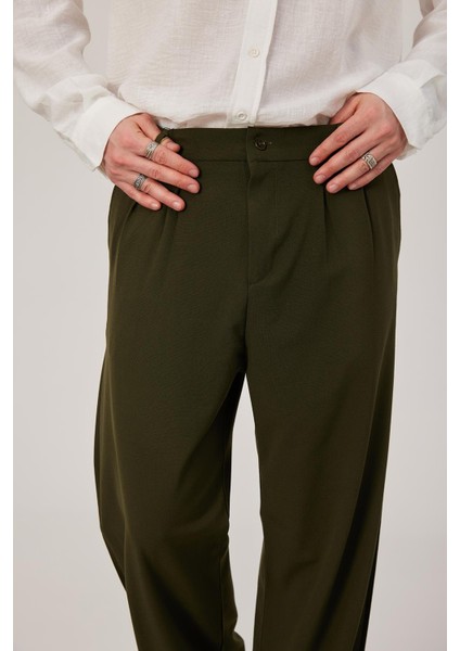 Haki Baggy Kumaş Pantolon