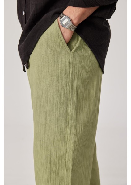 Krinkıl Kumaş Yeşil Pantolon