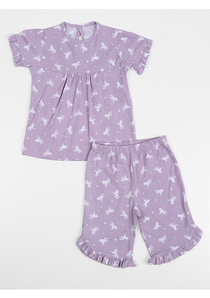 Bisiklet Yaka Kısa Kollu Kız Çocuk Pijama Takımı