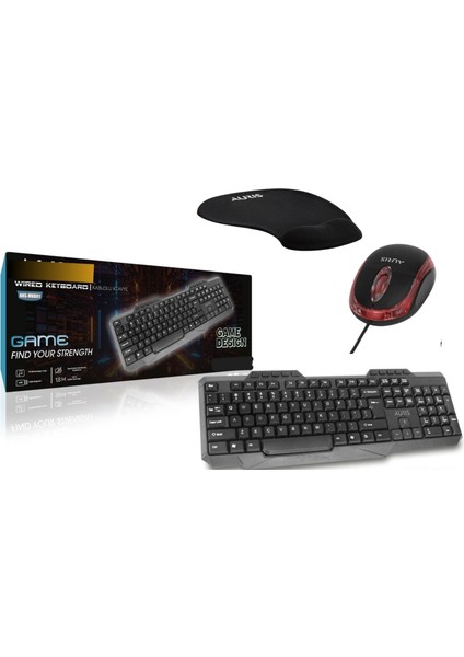 Kablolu Klavye + Kablolu Mouse + Mousepad 3'lü Ekonomik Okul Seti