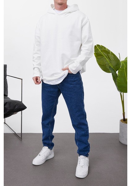 Pis Etek Kapüşonlu Beyaz Sweatshirt