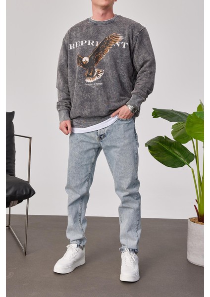 Represent Yazılı Füme Yıkamalı Sweatshirt modelleri