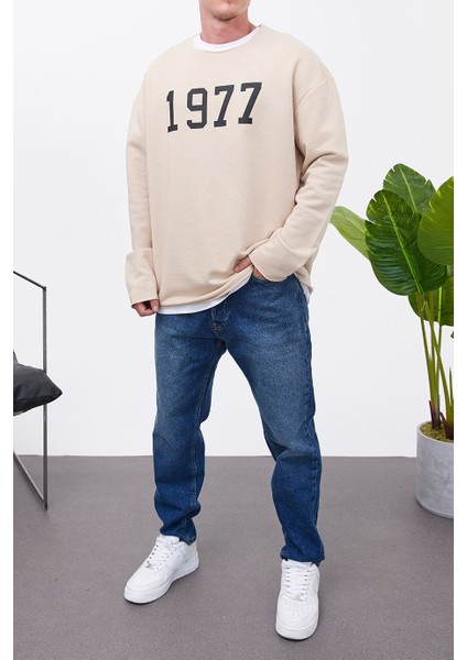 1977 Baskılı Krem Sweatshirt